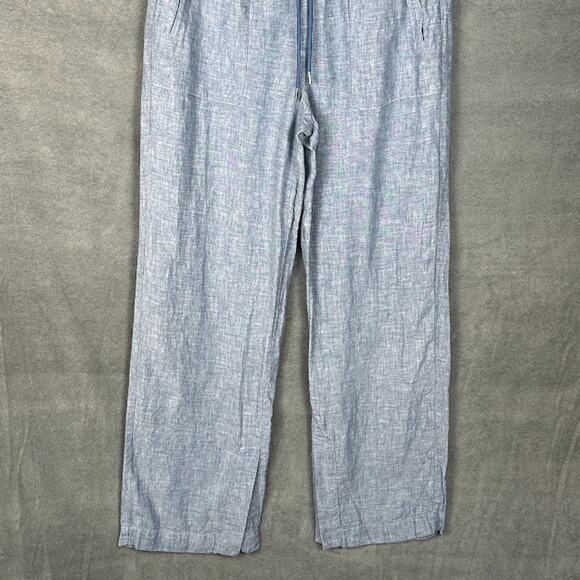 Athleta Pants Womens 8T Blue Linen Retreat Wide Leg Resort Beach Coastal Preppy - Picture 3 of 14